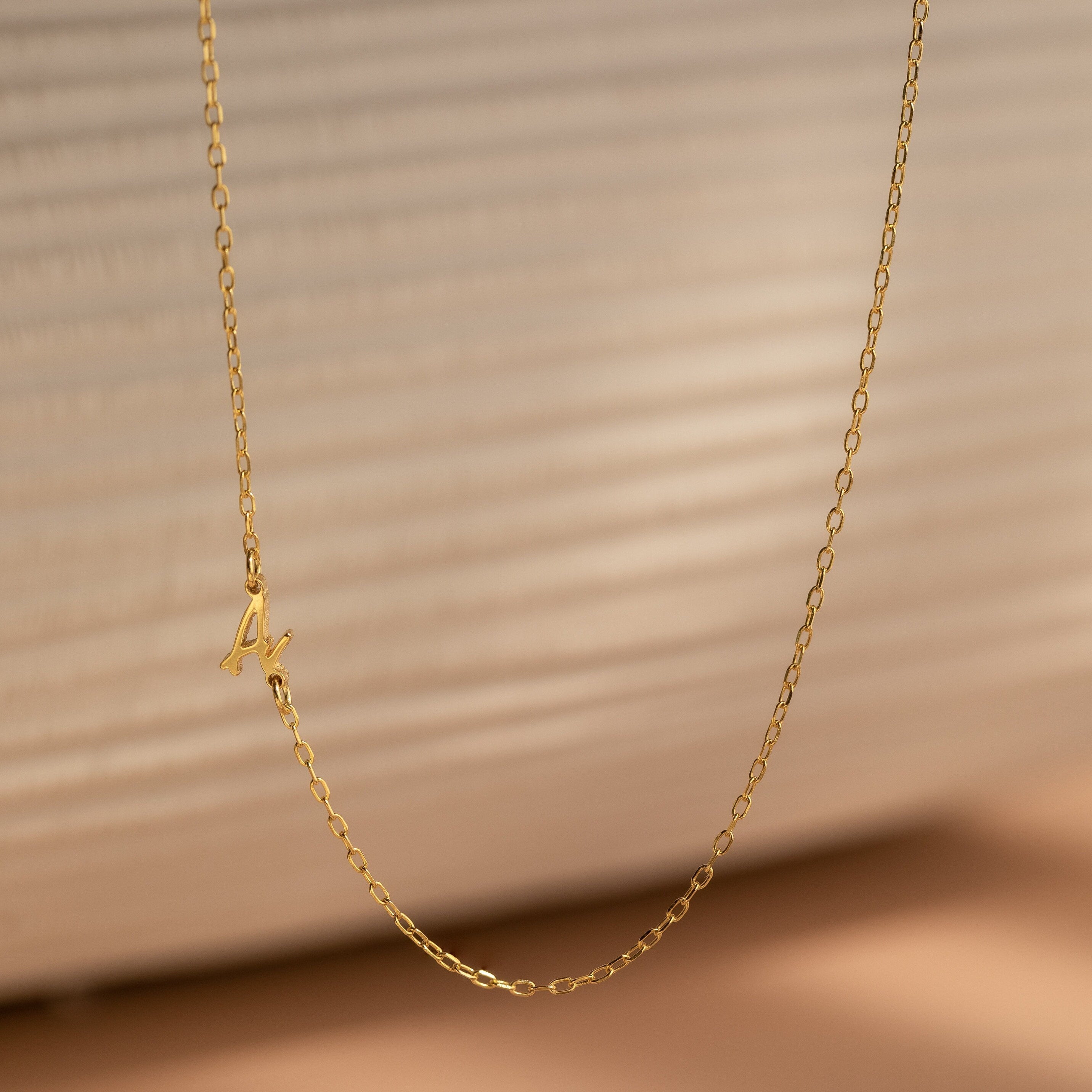 Venice Sideways Initial Necklace 18K Gold